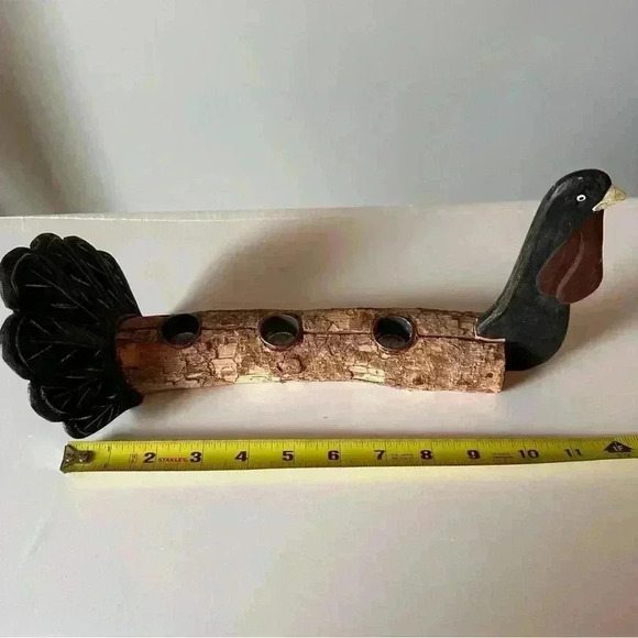 Turkey Tapered Candle Holder Centerpiece Carved Wood Branch Log Thanksgiving - Picture 14 of 16